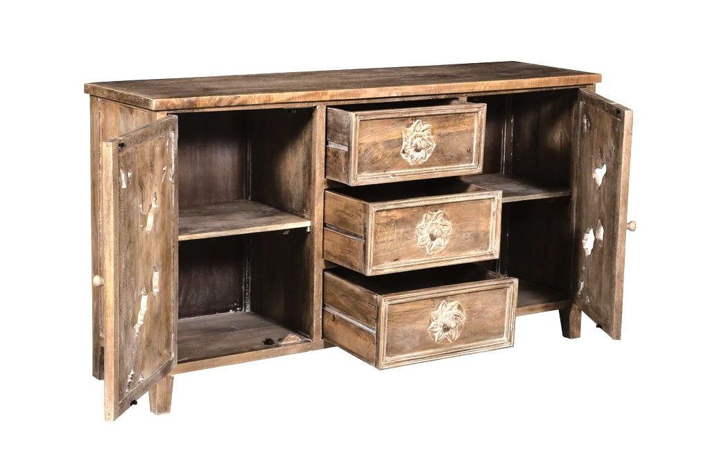 Lotus Hand Carved Sideboard Cabinet