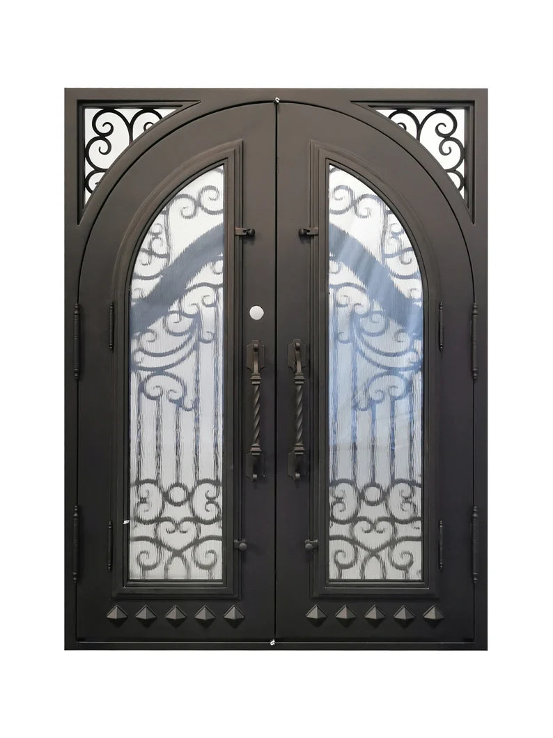 Nancy Wrought Iron Double Door Square Frame Arched