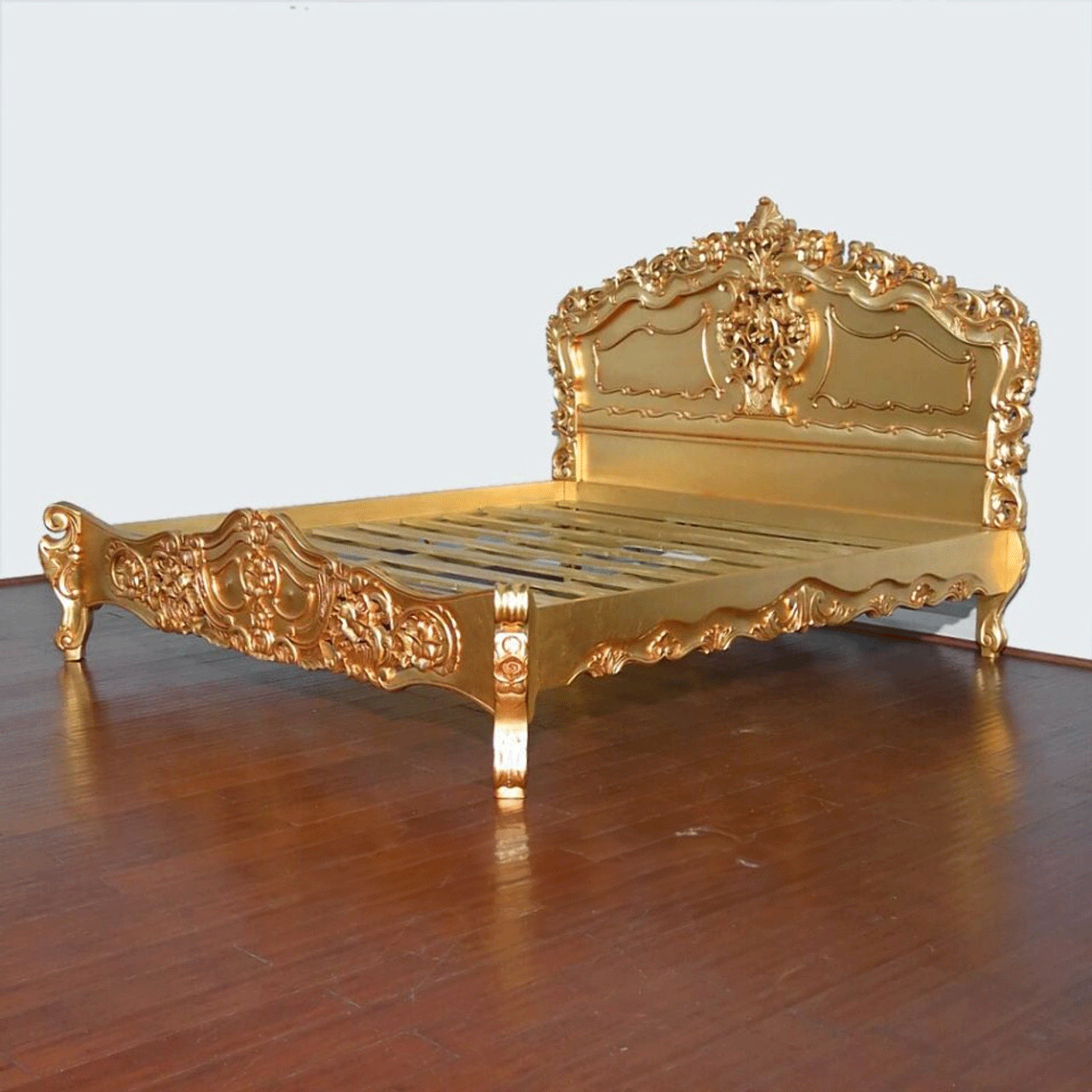 Royal Gold Leaf Hand Carved Bed