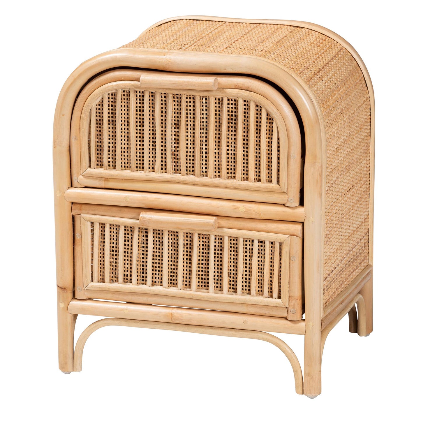 Calvin & Bay Natural Bohemian Rattan 2 Drawer Bedside / Nightstand – handcrafted solid wood furniture