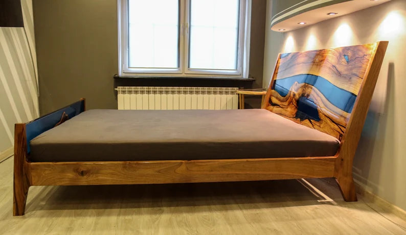 Epoxy Blue Nile Solid Wooden Bed