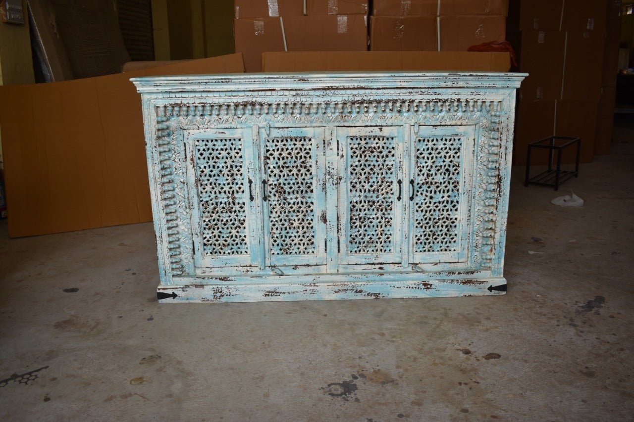 Jali Design Hand Carved Sideboard, Buffet Table Cabinet, Hall Table, Storage Cabinet – handcrafted solid wood furniture