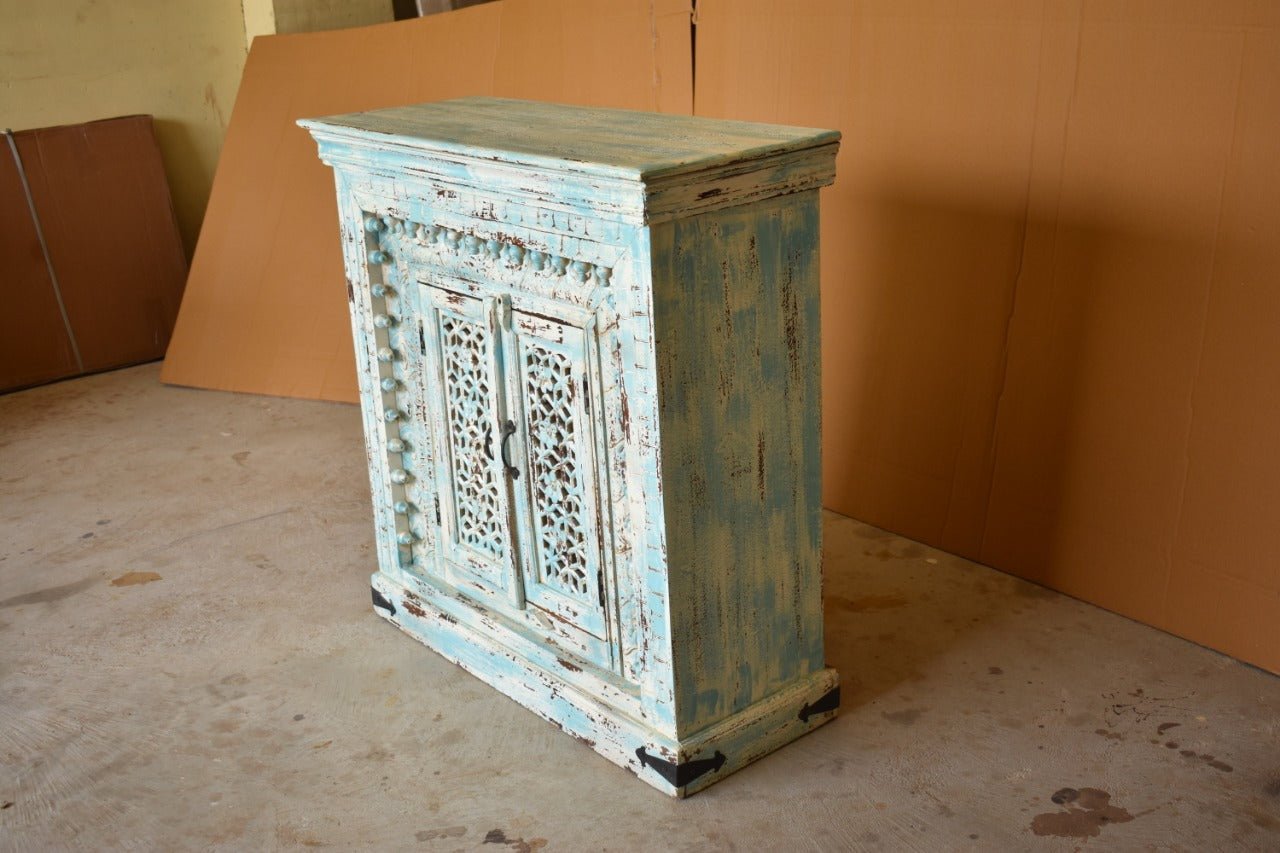 Jali Design Hand Carved Small Sideboard, Table Cabinet, Hall Table, Storage Cabinet—handcrafted solid wood furniture