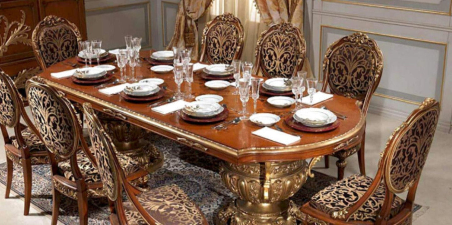 KING HAND CARVED ROYAL CARVING DESIGN DINING TABLE SET – handcrafted solid wood furniture
