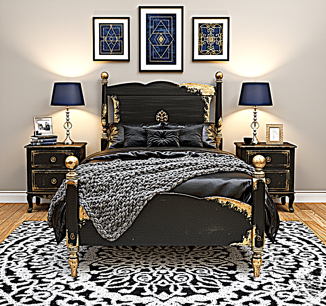 Royal Mirage Hand - Carved Solid Wood Golden Accent Platform Bedframe – handcrafted solid wood furniture