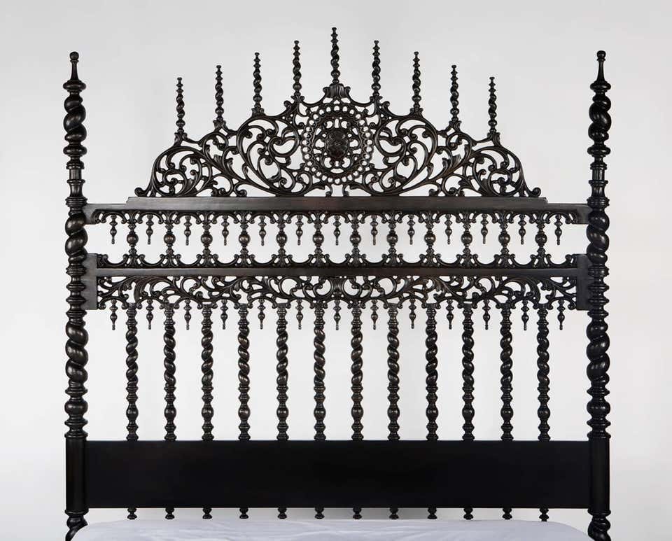 Spiral Kabak Hand Carved Solid Wooden Bed Frame