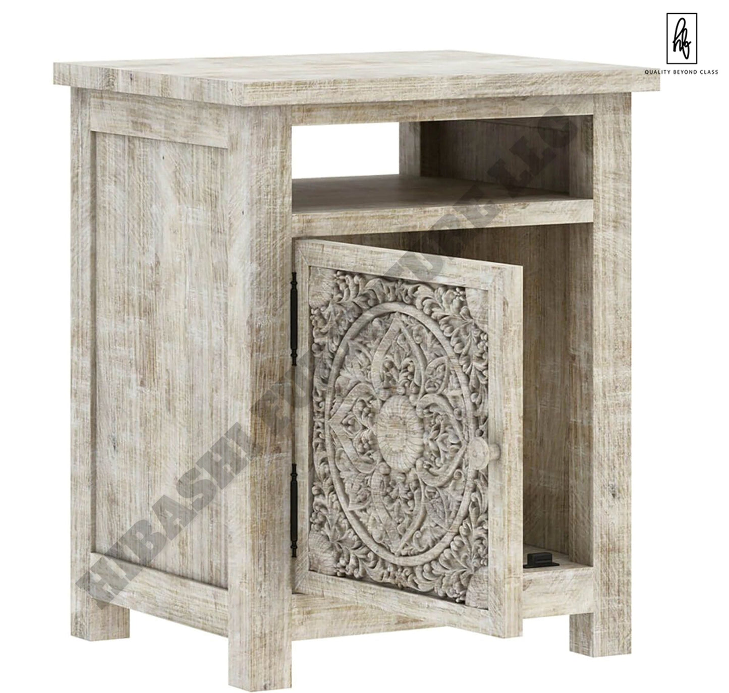 ILANO Weathered Hand-carved Solid Mango Wood Nightstand