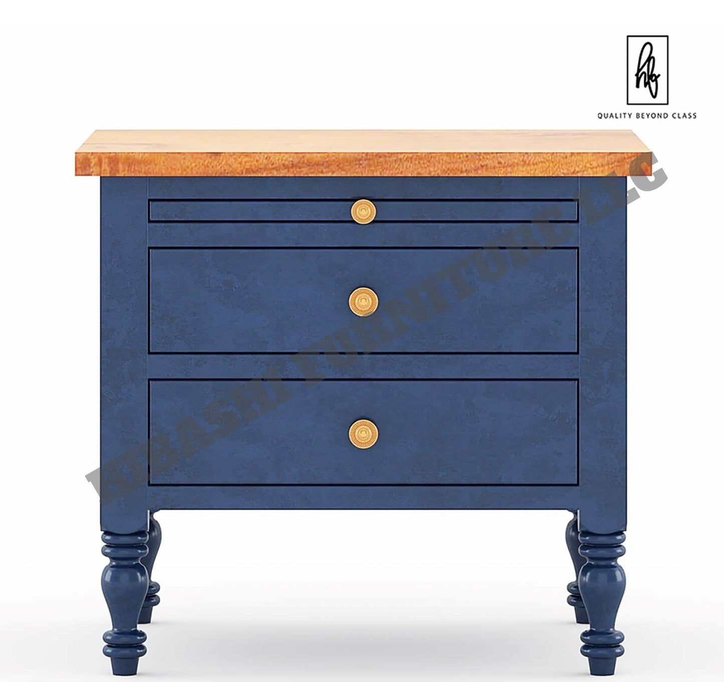 RECTO Blue Two Tone Solid Wood 2 Drawer Bedroom Nightstand - 2Pcs