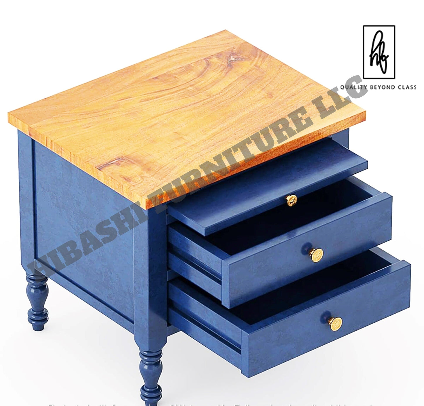 RECTO Blue Two Tone Solid Wood 2 Drawer Bedroom Nightstand - 2Pcs