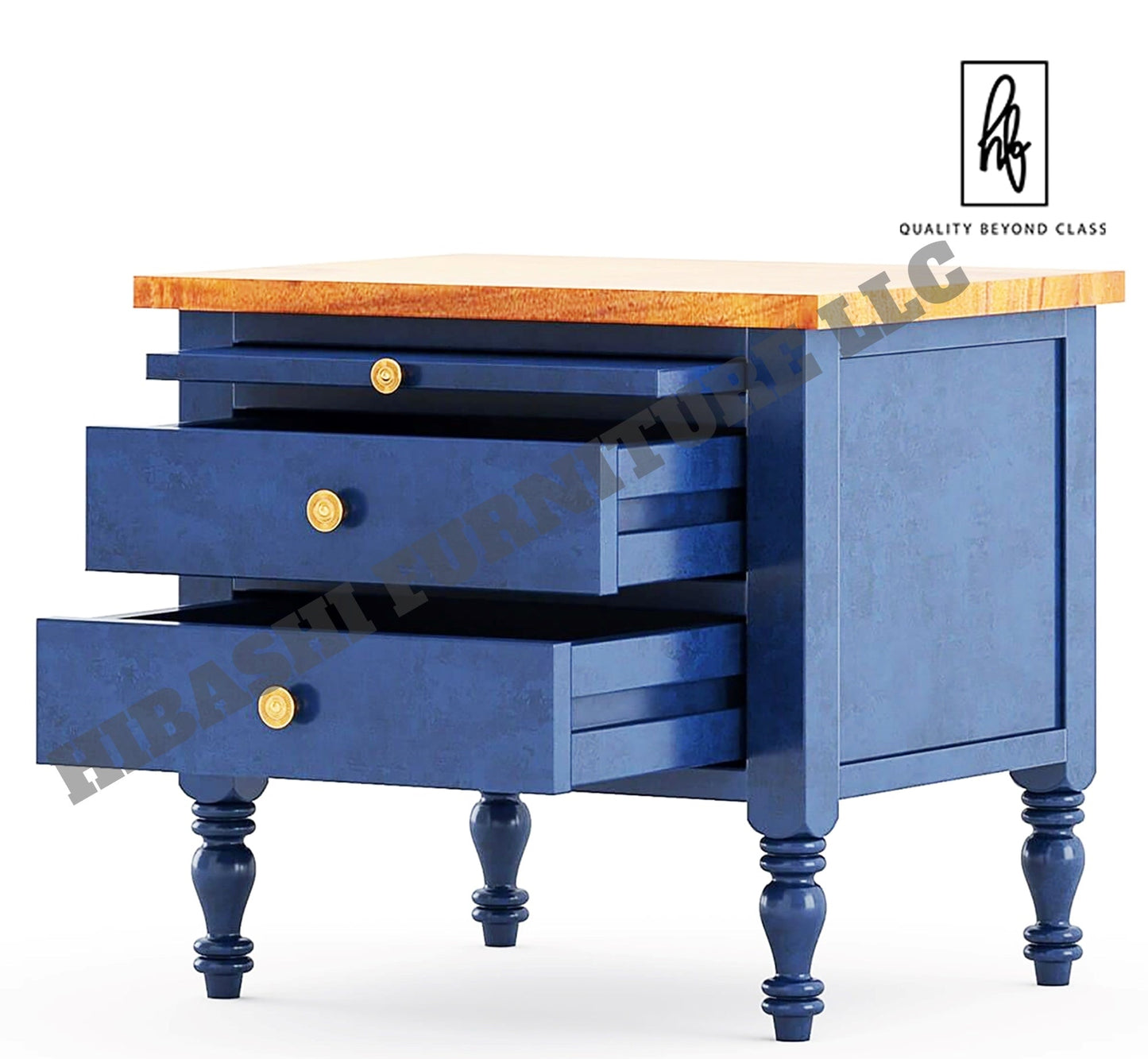 RECTO Blue Two Tone Solid Wood 2 Drawer Bedroom Nightstand - 2Pcs