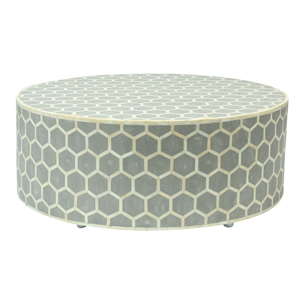 Bone Inlay Honeycomb Round Coffee Table