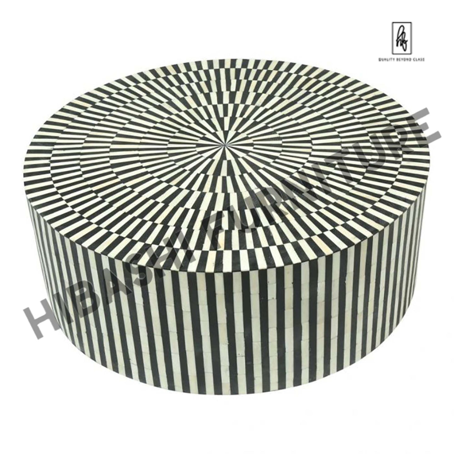 Bone Inlay Strip-Design Round Coffee Table