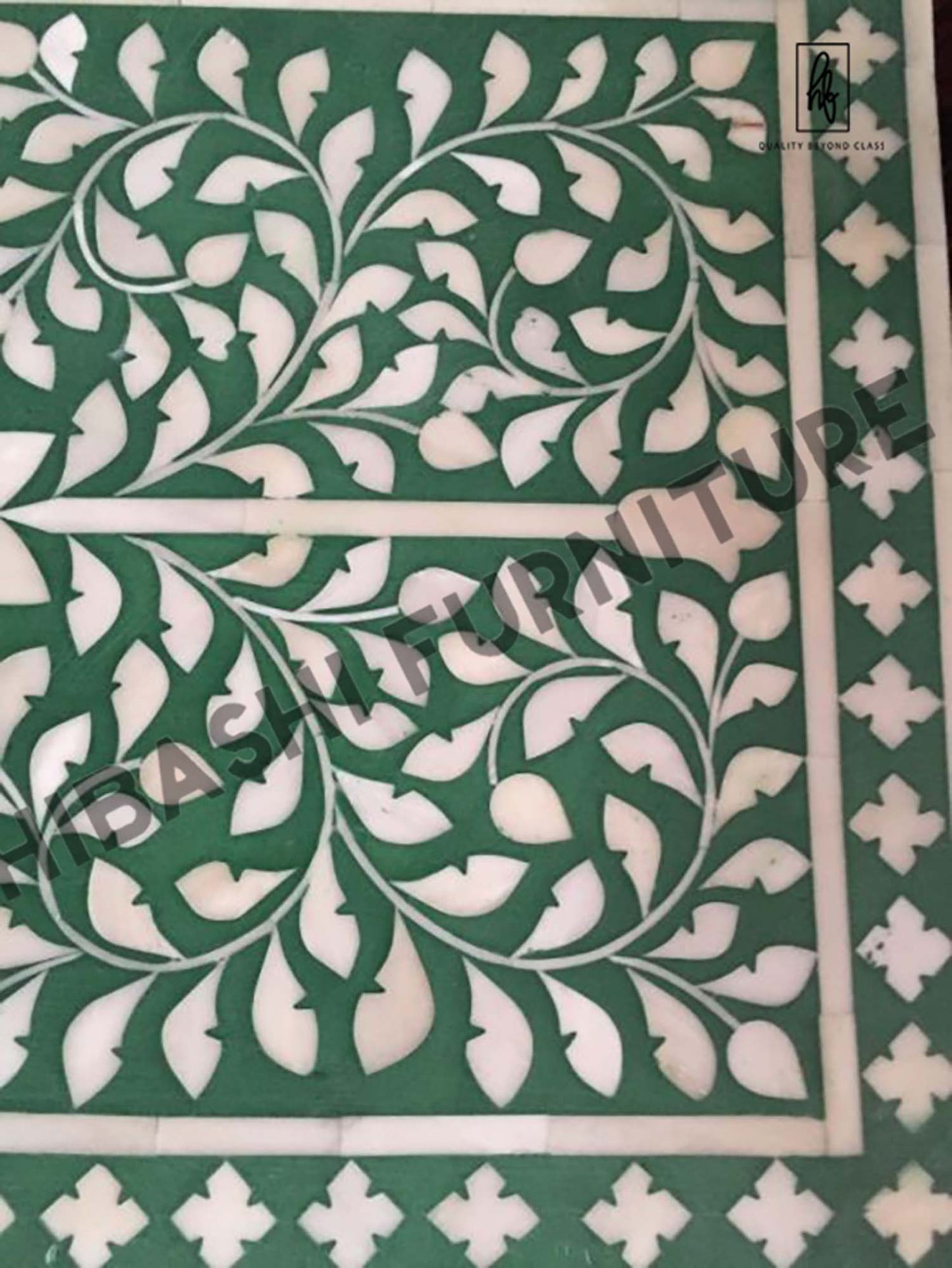 Rustic Floral Bone Inlay Handmade Bedside Table