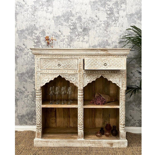 ZORIE Hand Carved Mango Wood Bookshelf