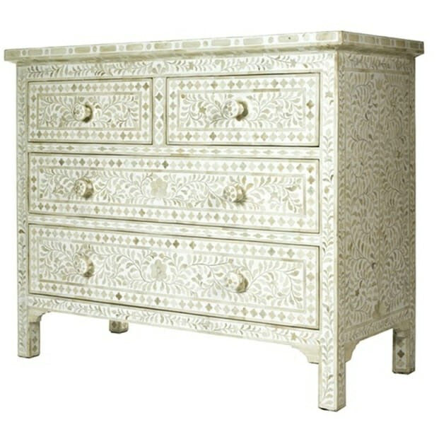 Floral Design Bone Inlay 4 Drawer Chest