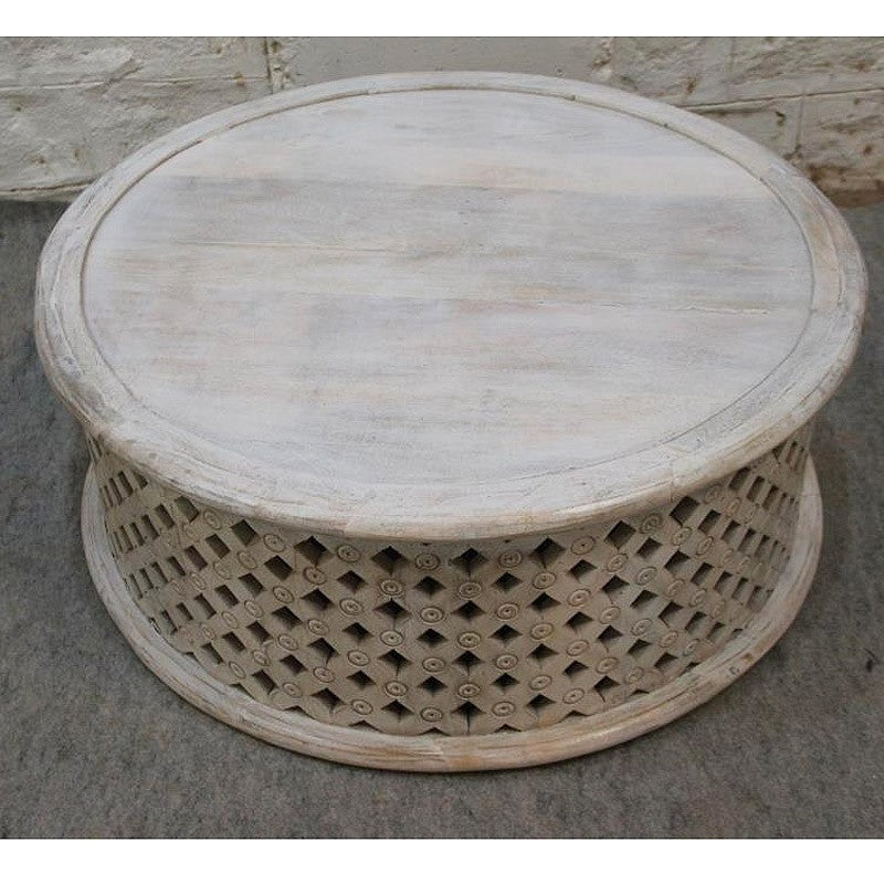 Wooden Round Drum Mesh Coffee Table/Center Table