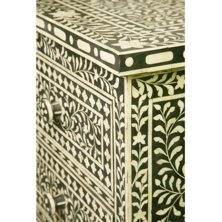 Floral Design Bone Inlay 4 Drawer Chest