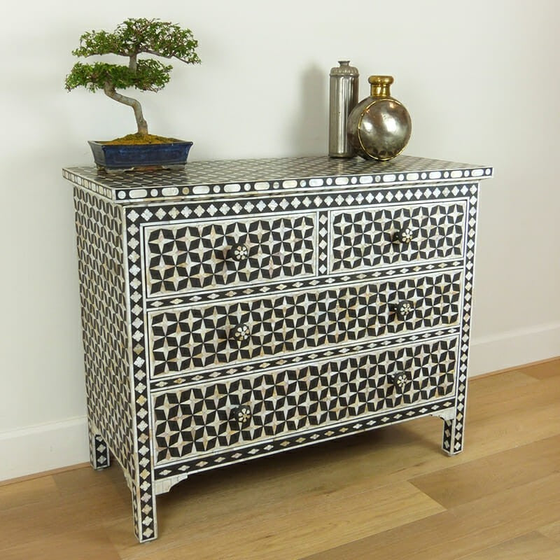 Mother of Pearl Star Geometrical Design 4 Drawer Chest