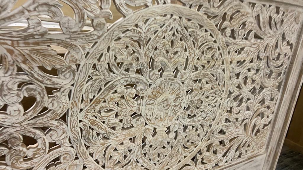 Indian Hand Carved wooden High Headboard Canopy Bed Frame