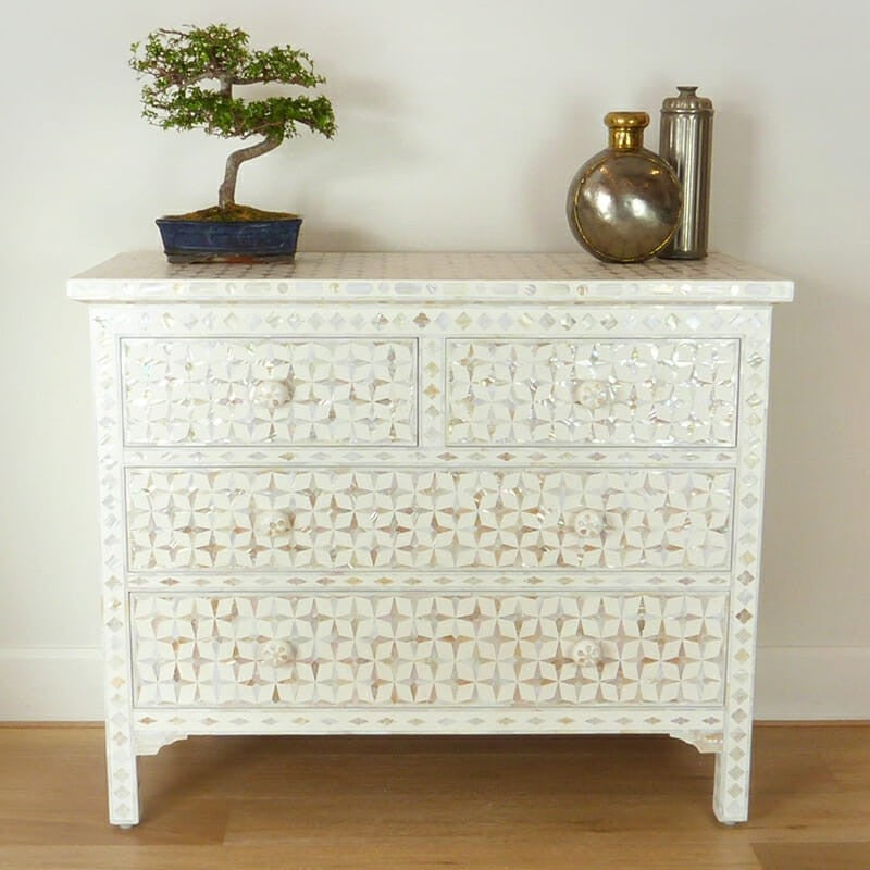 Mother of Pearl Star Geometrical Design 4 Drawer Chest
