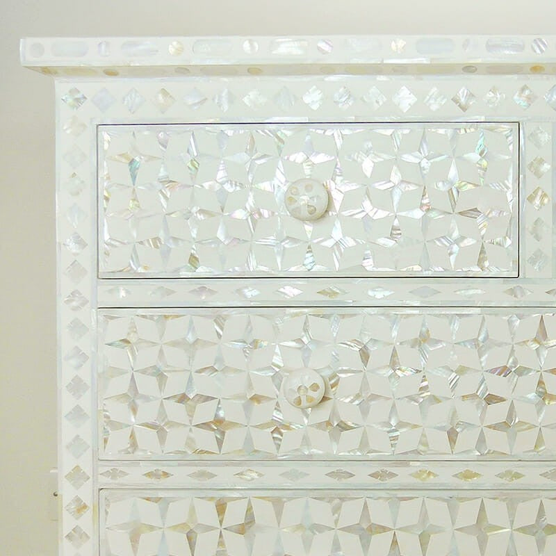 Mother of Pearl Star Geometrical Design 4 Drawer Chest