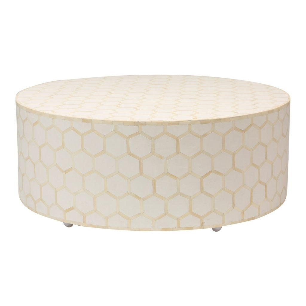Bone Inlay Honeycomb Round Coffee Table