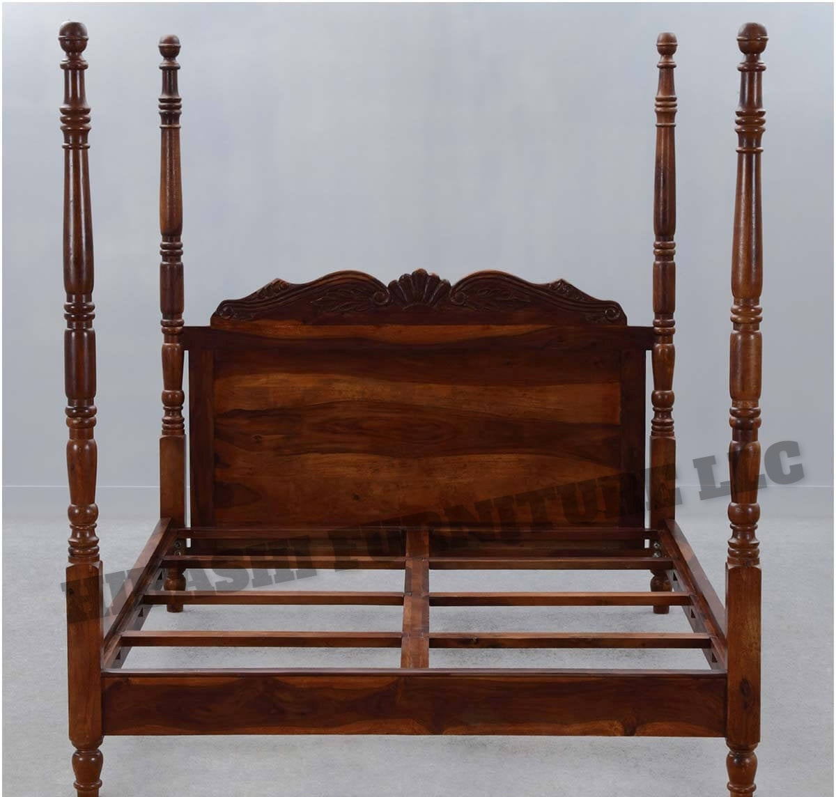 Hibashi Solid Wood Four Poster Platform Bed Frame w Headboard