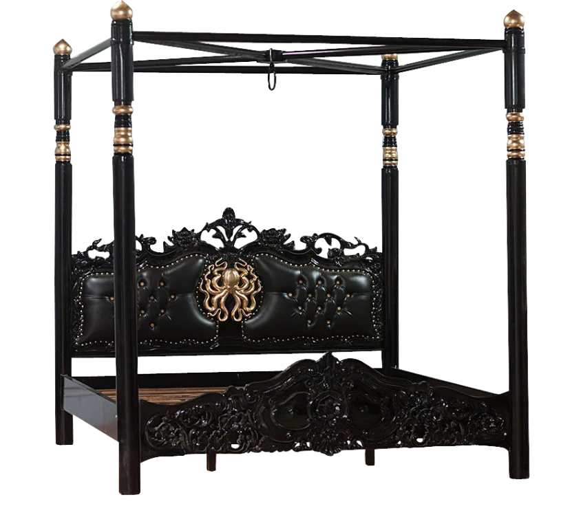 Huni Solid Mango Wood Hand Carved Bed