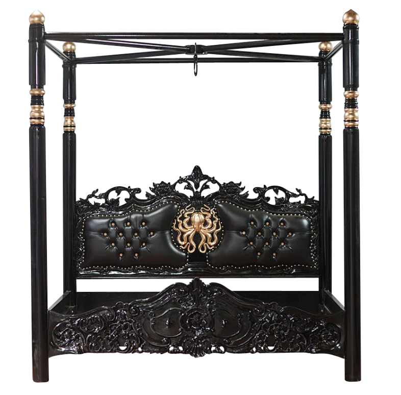 Huni Solid Mango Wood Hand Carved Bed