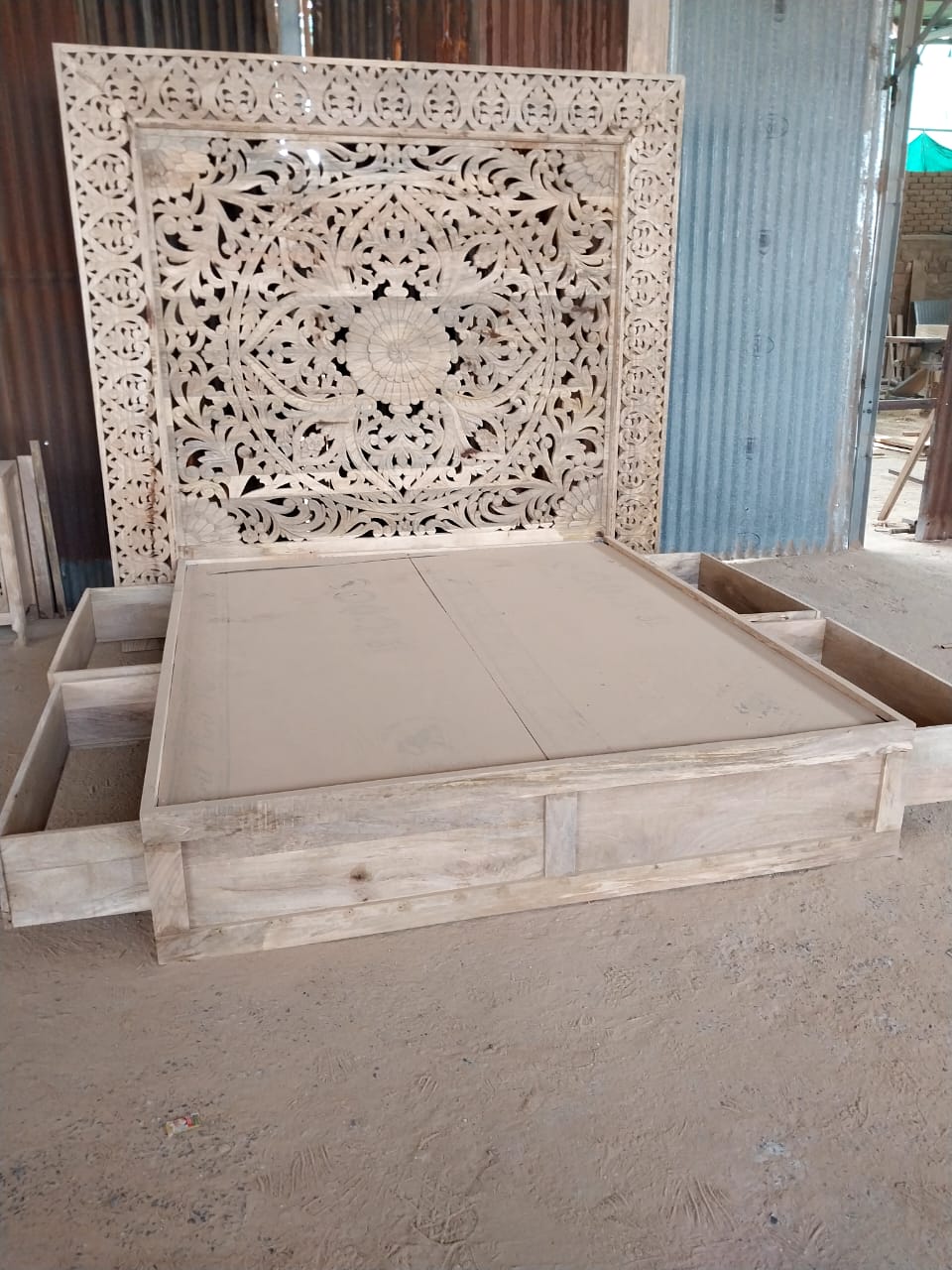 Dynasty Hand Carved Wooden Jody Bed Frame With Storage Drawers