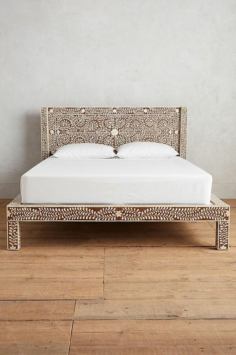 Zinj Bone Inlay Bed Frame in Brown Queen/King