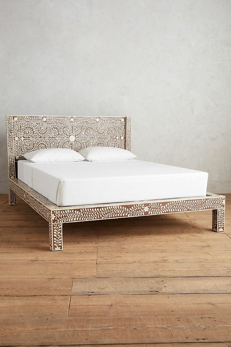 Zinj Bone Inlay Bed Frame in Brown Queen/King