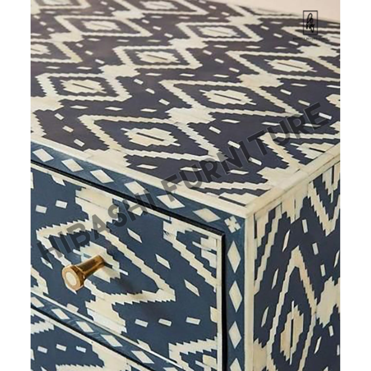 Diamond Bone Inlay Chest of 6 Drawers Dresser