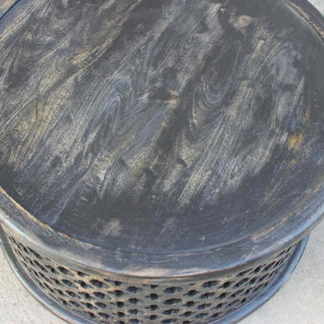 Hand Carved Floral Round Coffee Table