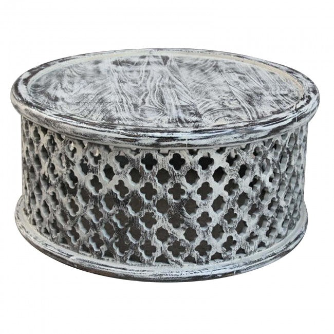 Hand Carved Floral Round Coffee Table