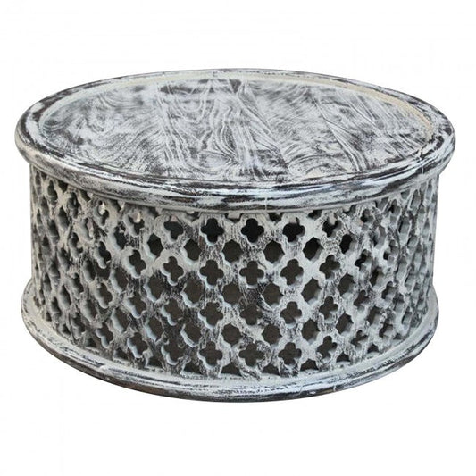 Hand Carved Floral Round Coffee Table