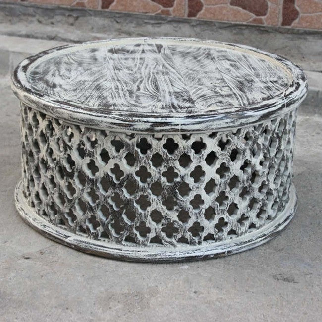 Hand Carved Floral Round Coffee Table