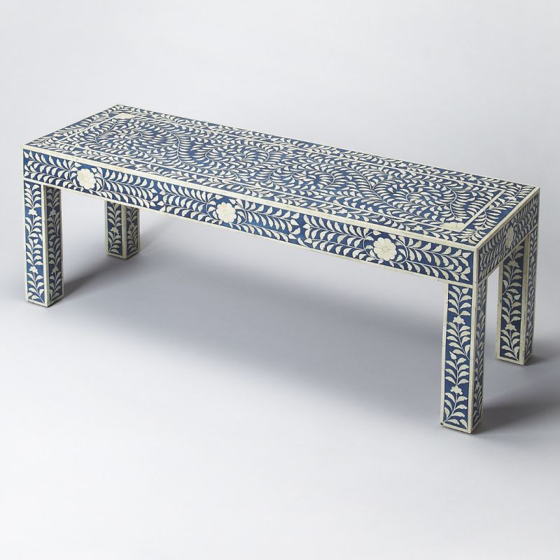 IMAHE Bone Inlay Blue Bone Inlay Bench, Foot End