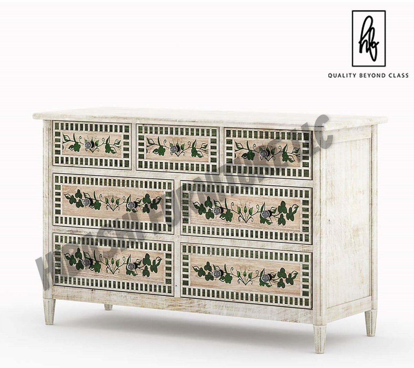 HALINA Handpainted Mango Wood 7 Drawer Bedroom Dresser