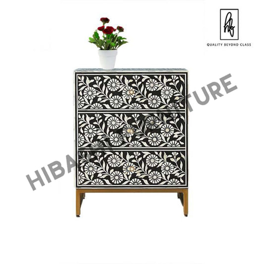 Riffa Bone Inlay Sun Flora Design 3 Drawers Handmade Entryway Table