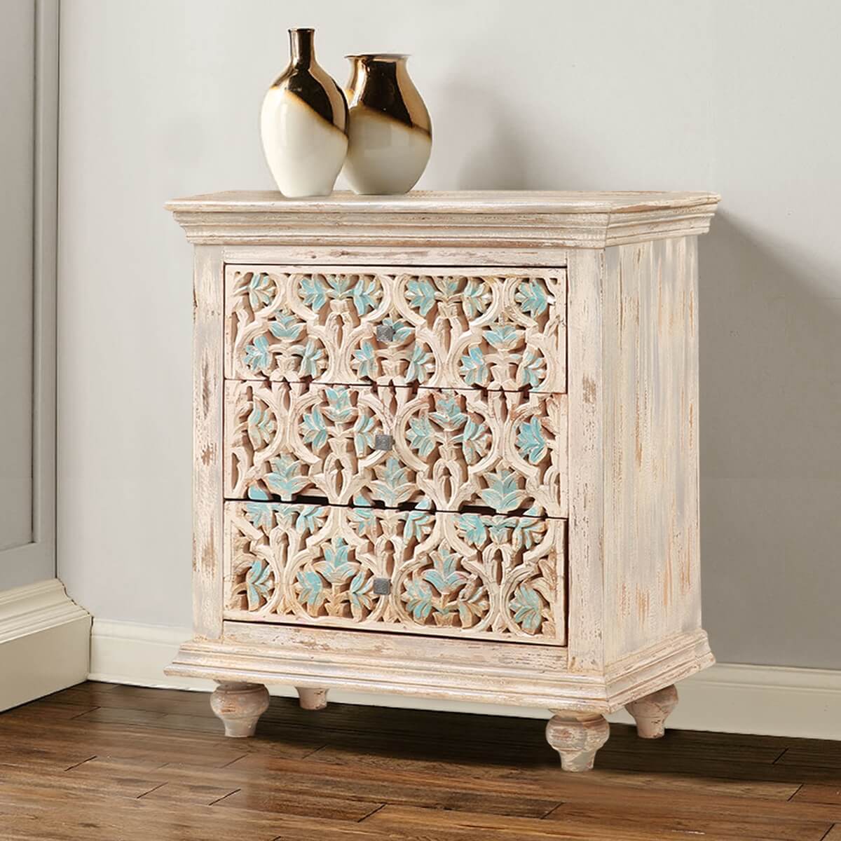 Dunstable Floral Hand-carved Solid Wood 3 Drawer Dresser