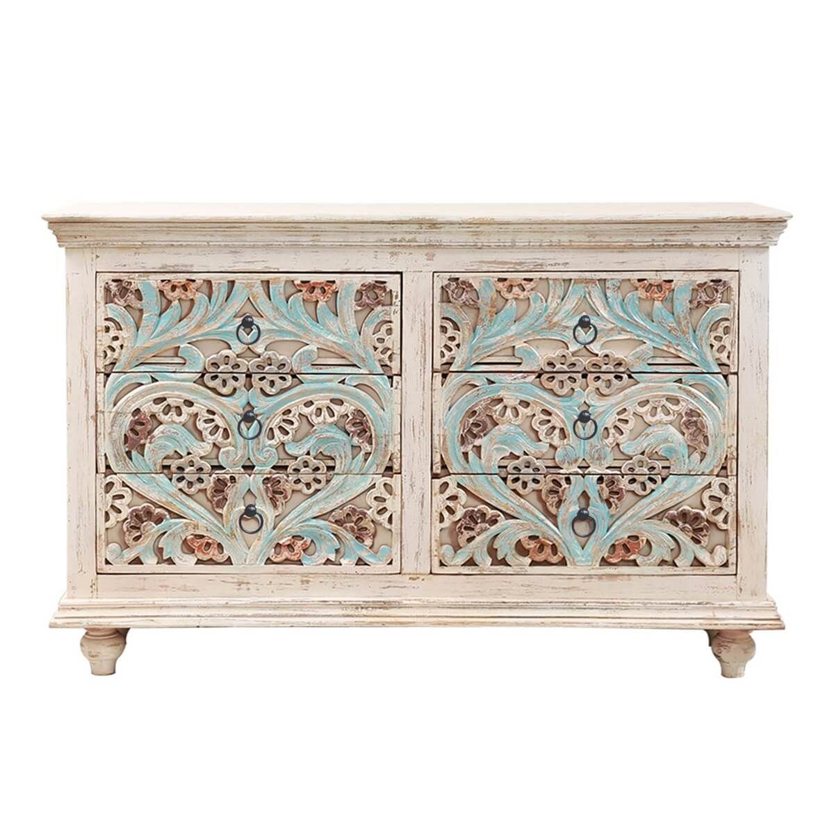 TANZA Hand-carved 6 Drawer Double Dresser