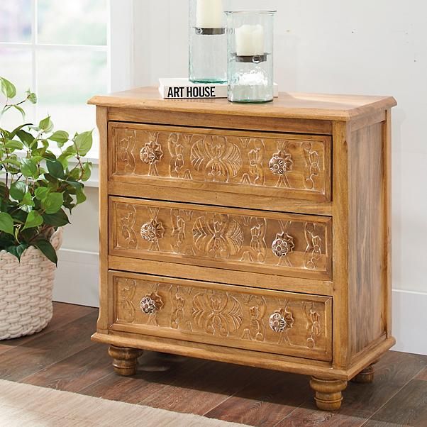 CAPIZ Hand Carved 3 Drawer Dresser