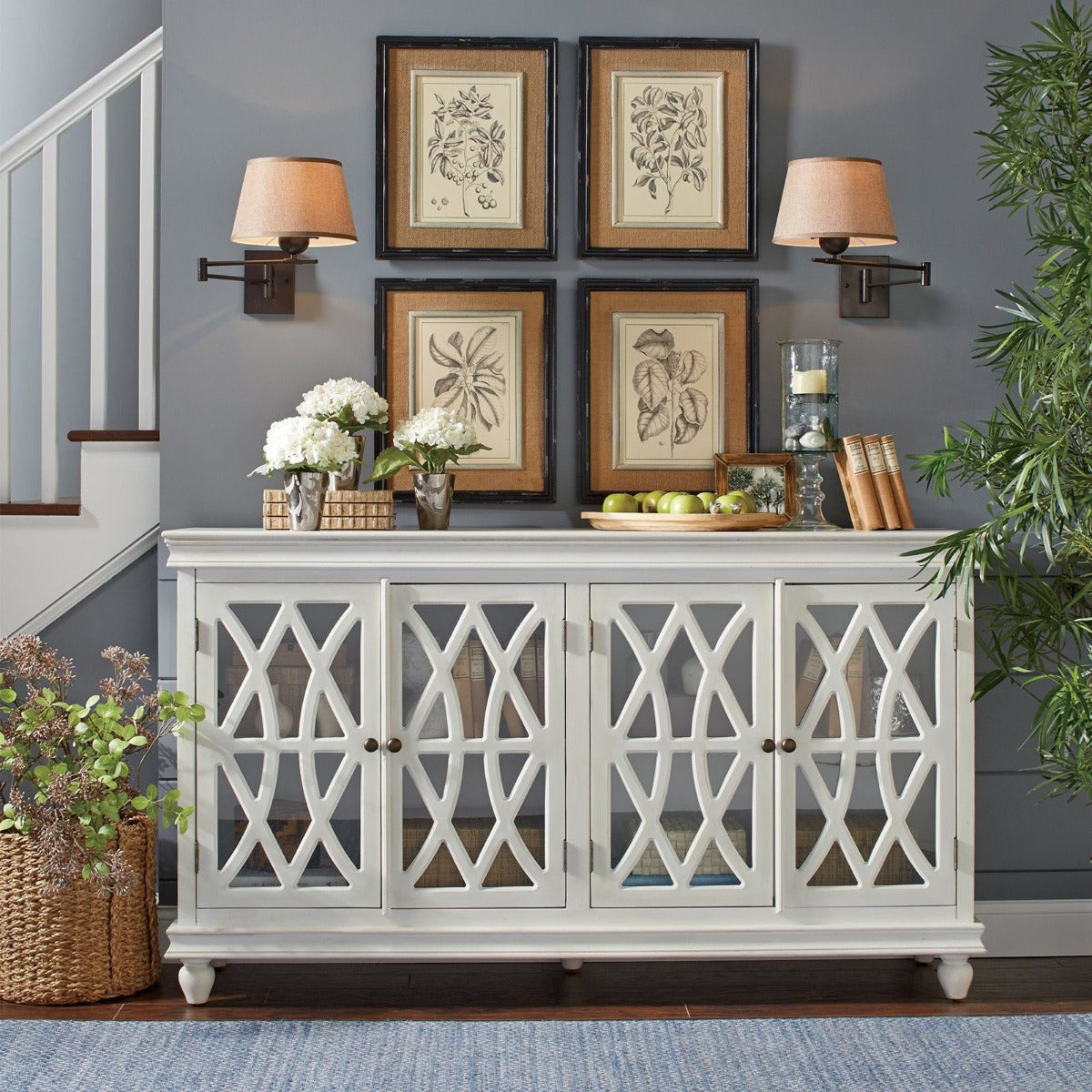 French Arched White Glass Door Sideboard