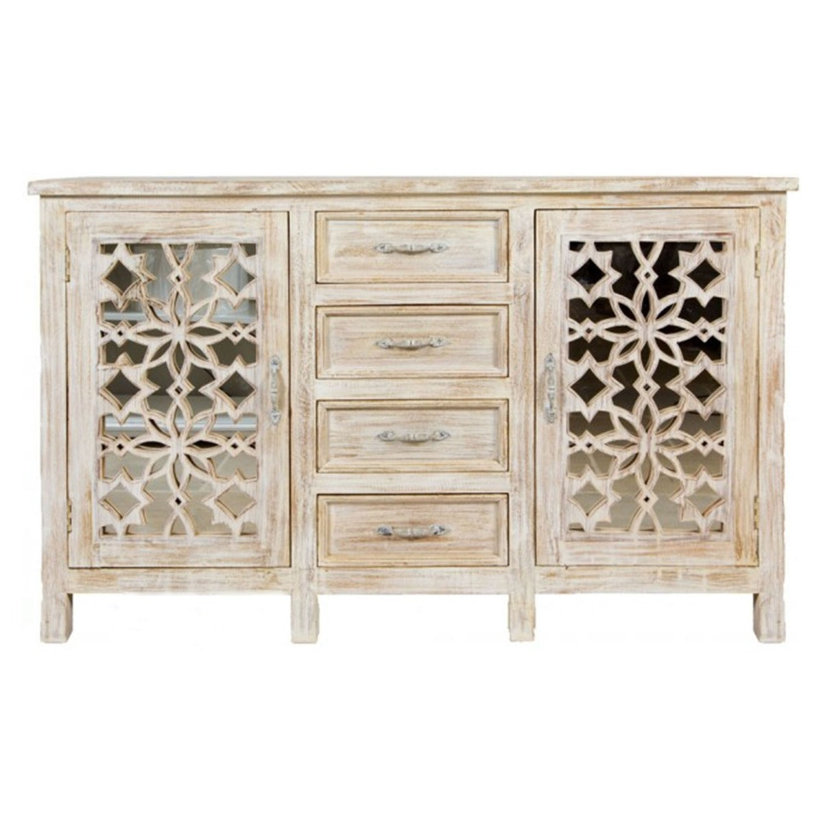 French Arched With 4 Drawers And Mirror Door Sideboard