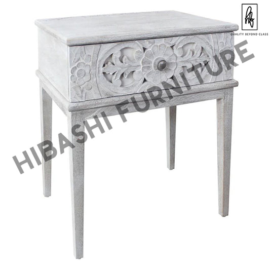 CLARITA Hand Carved Single Drawer Nightstand