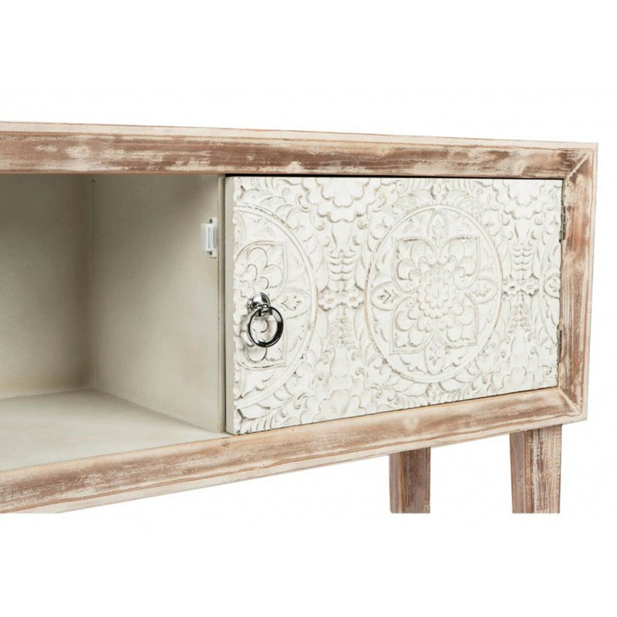 Floral Design Hand Carved Solid Wood Hall Side Table