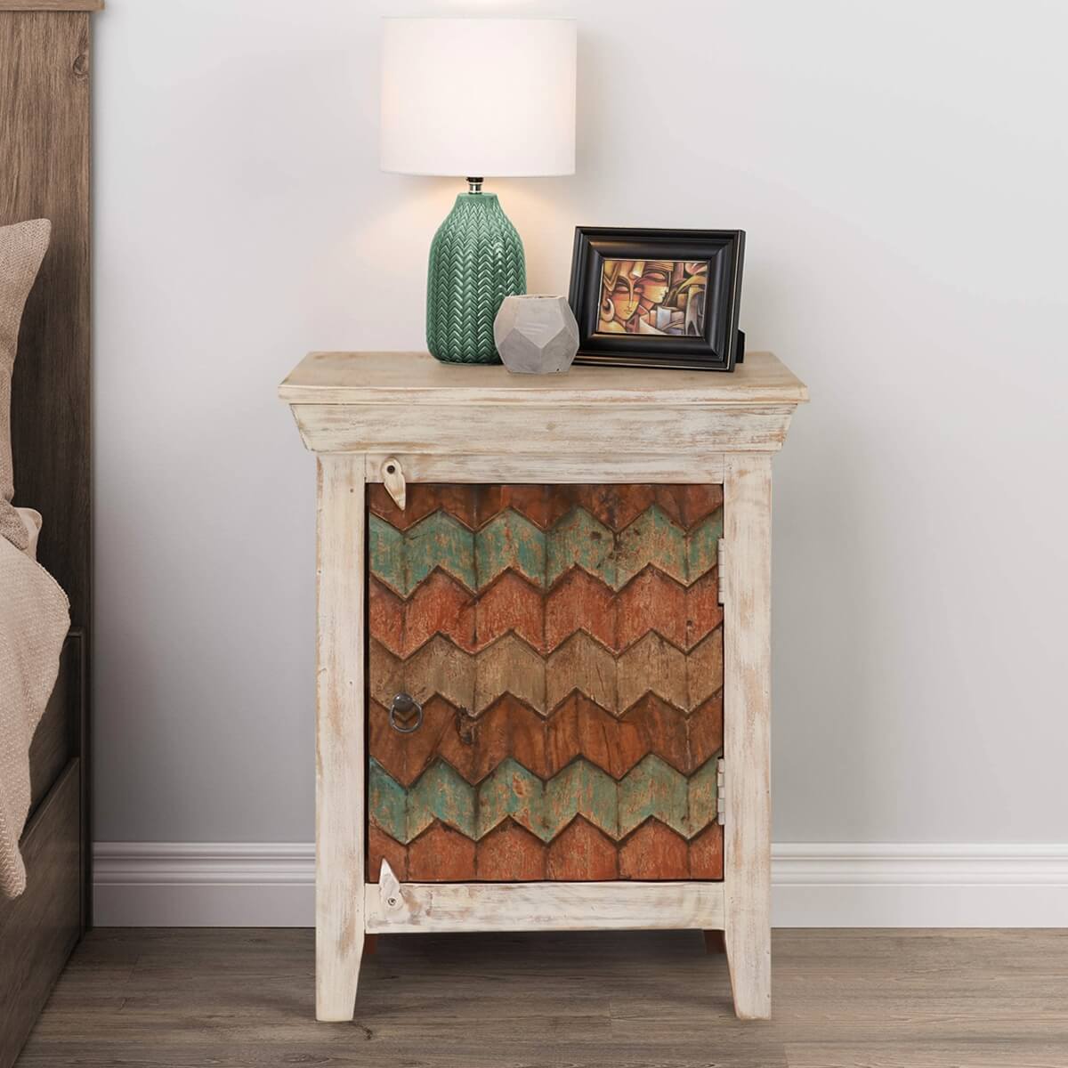 Hopefield Solid Wood White Distressed Bedside Table