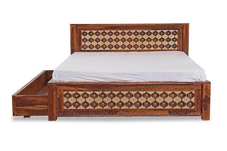Mogra Antique Brass Work Solid Wood Brass Bed