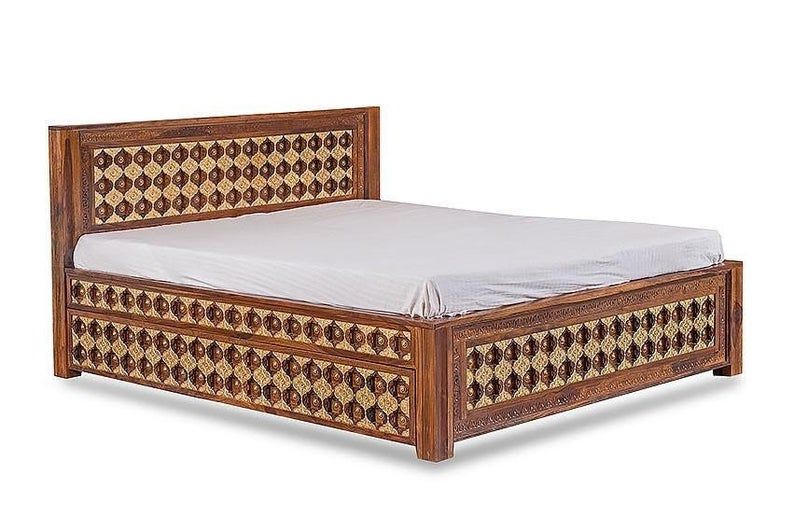 Mogra Antique Brass Work Solid Wood Brass Bed